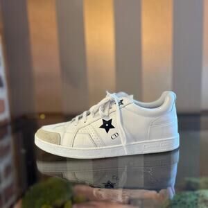 DIOR White Calfskin Suede Star Sneakers SZ 37.5 (US 7.5)